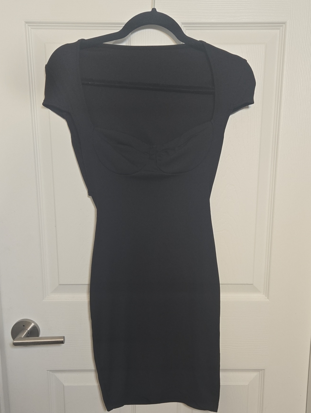 Black Cap-Sleeve Mini Dress with Sweetheart Bust